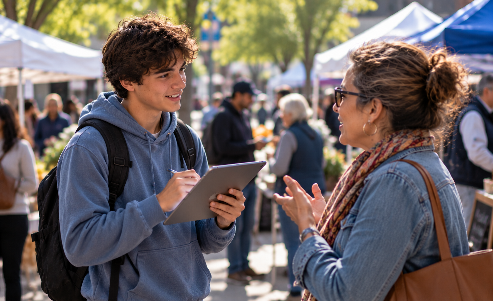 A student interviewing a community member